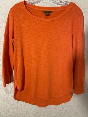 Tommy Bahama Bright Orange Long-Sleeve Scoop Neck Top Women size S/P Resort Play